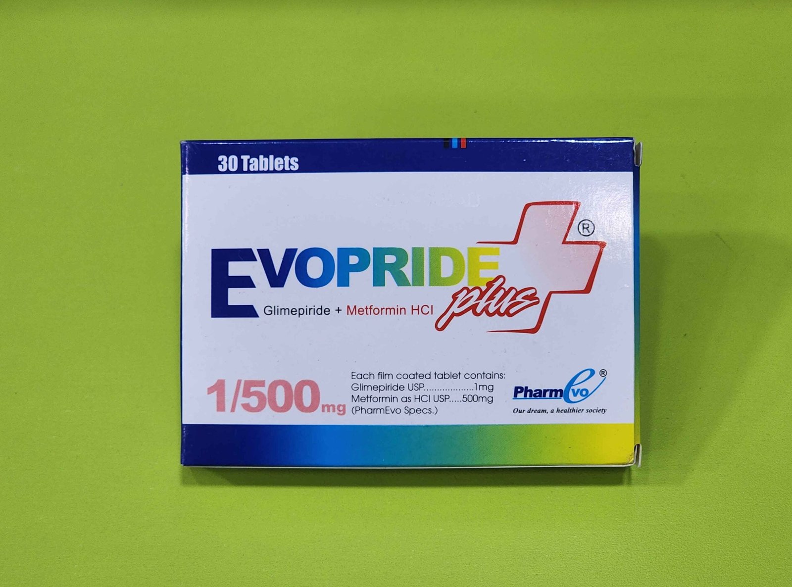 Evopride Plus (Glimepride + Metformin HCl) 1mg/500mg Tablets